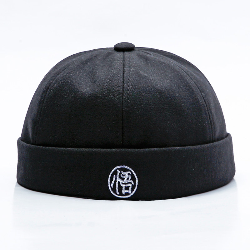 
	Men & Women Vintage Brimless Cap Adjustable Embroidery Skull Cap Warm Rolled Skull Cap Chinese Enlightenment