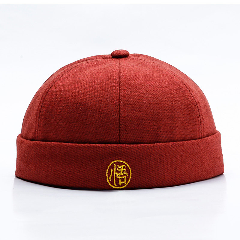 
	Men & Women Vintage Brimless Cap Adjustable Embroidery Skull Cap Warm Rolled Skull Cap Chinese Enlightenment