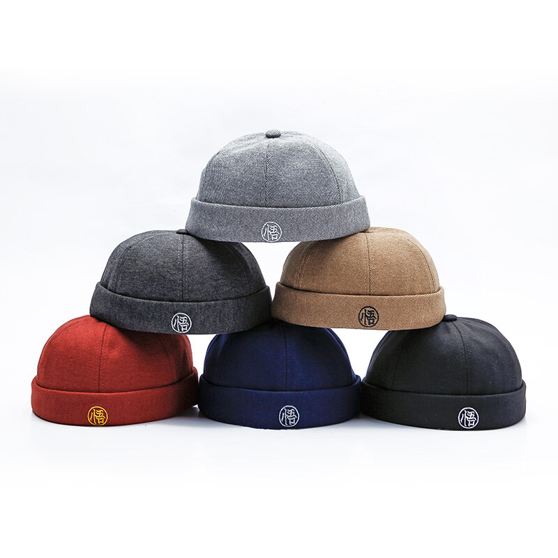 
	Men & Women Vintage Brimless Cap Adjustable Embroidery Skull Cap Warm Rolled Skull Cap Chinese Enlightenment
