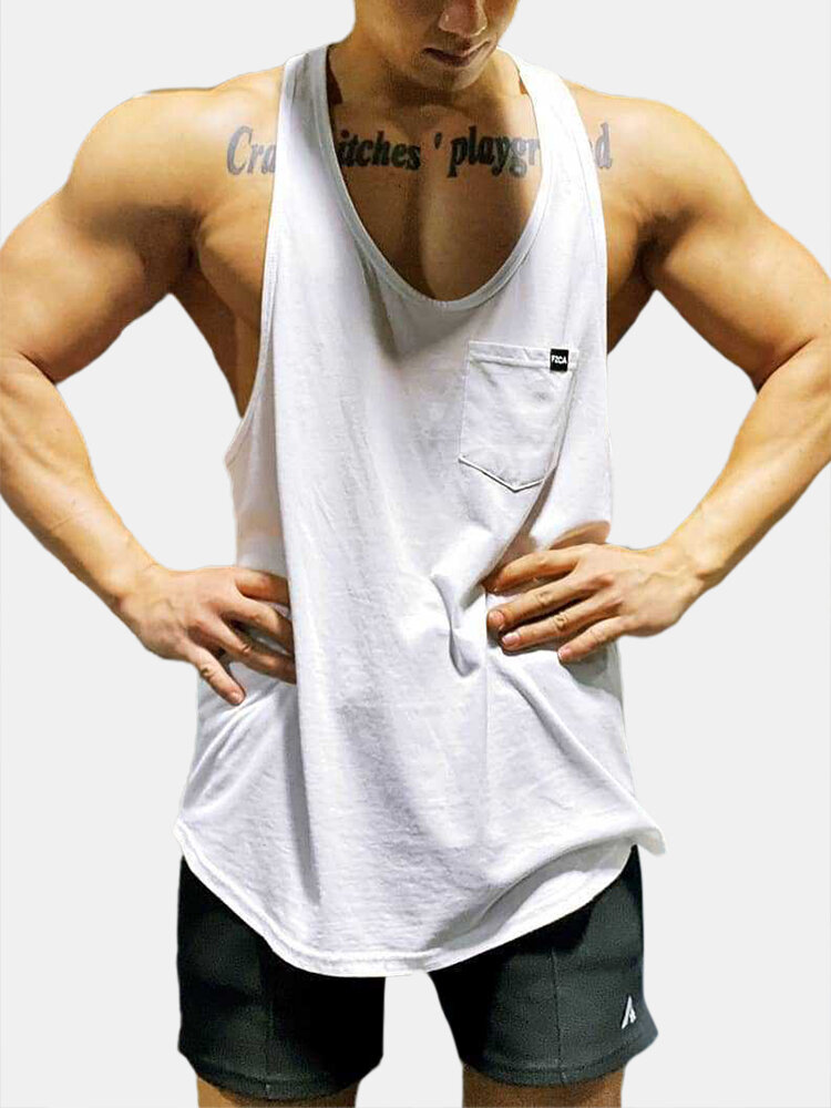 
	Soft Solid Color Vest Quick Drying Loose Fitting Sleeveless Muscle Athletic Gym Tank Tops