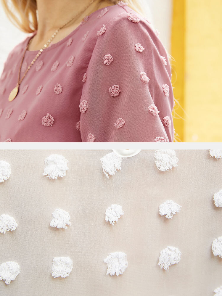 
	Swiss Dot Solid Crew Neck Short Sleeve Blouse For Women