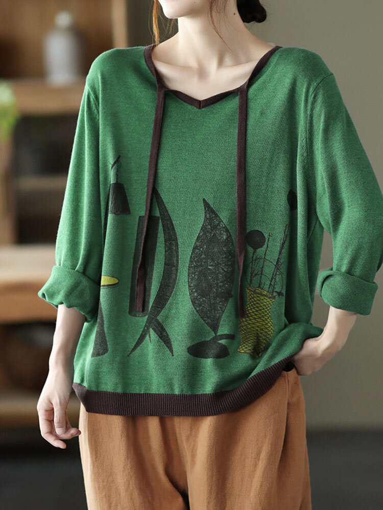 
	Art Illustration Long Sleeve Tie Front Women Sweatshirt