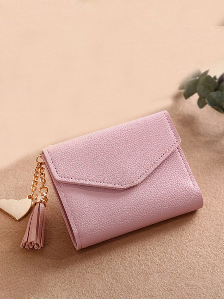 
	Tassel Candy Color Small Short Wallet Purse Card Holder For Women