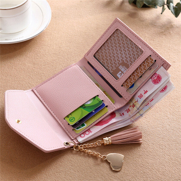 
	Tassel Candy Color Small Short Wallet Purse Card Holder For Women