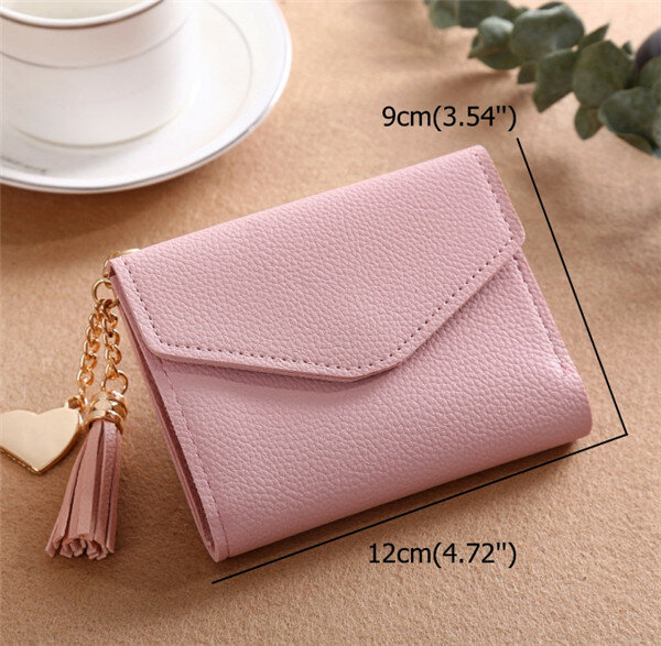 
	Tassel Candy Color Small Short Wallet Purse Card Holder For Women