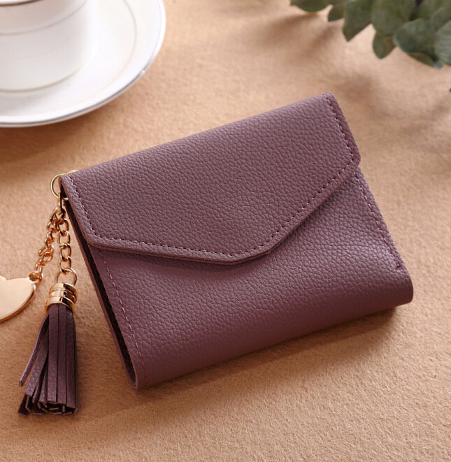 
	Tassel Candy Color Small Short Wallet Purse Card Holder For Women