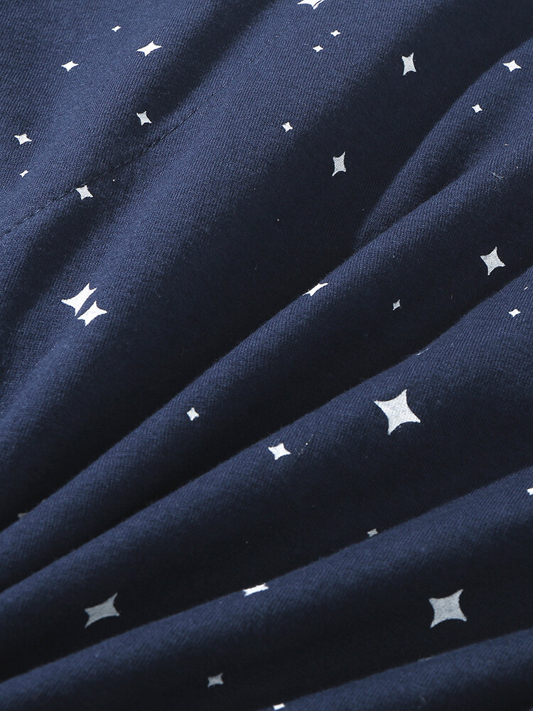
	Moon Starry Pattern Printing Button Lapel Pajamas Set