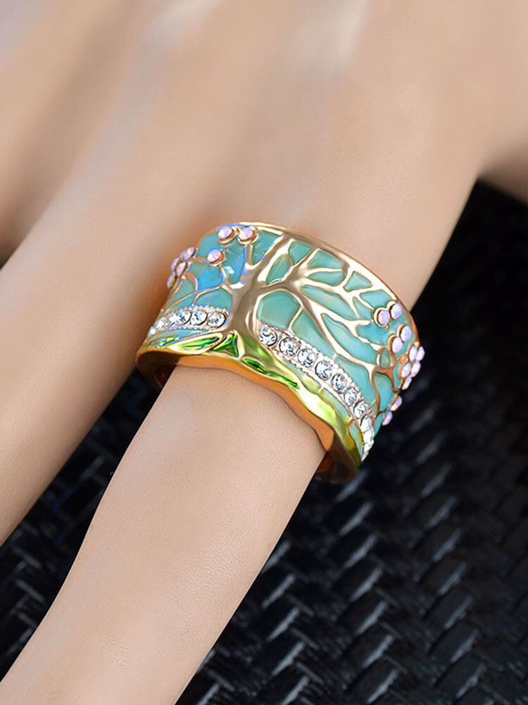 
	Vintage Geometric Stereoscopic Tree Of Life Rings Metal Rhinestone Finger Rings Chic Jewelry
