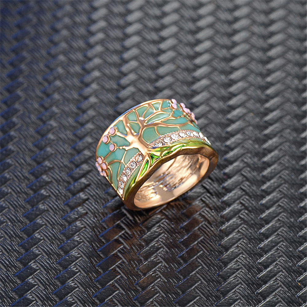 
	Vintage Geometric Stereoscopic Tree Of Life Rings Metal Rhinestone Finger Rings Chic Jewelry