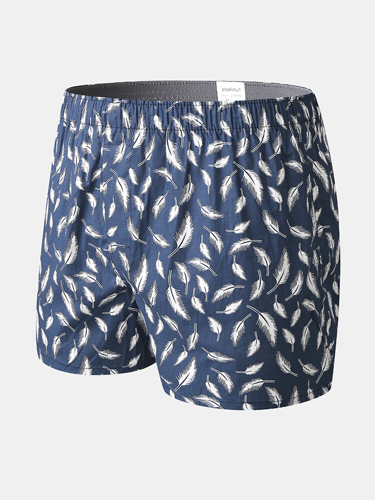 
	Mens Feather Printing 100% Cotton Cozy Breathable Home Shorts