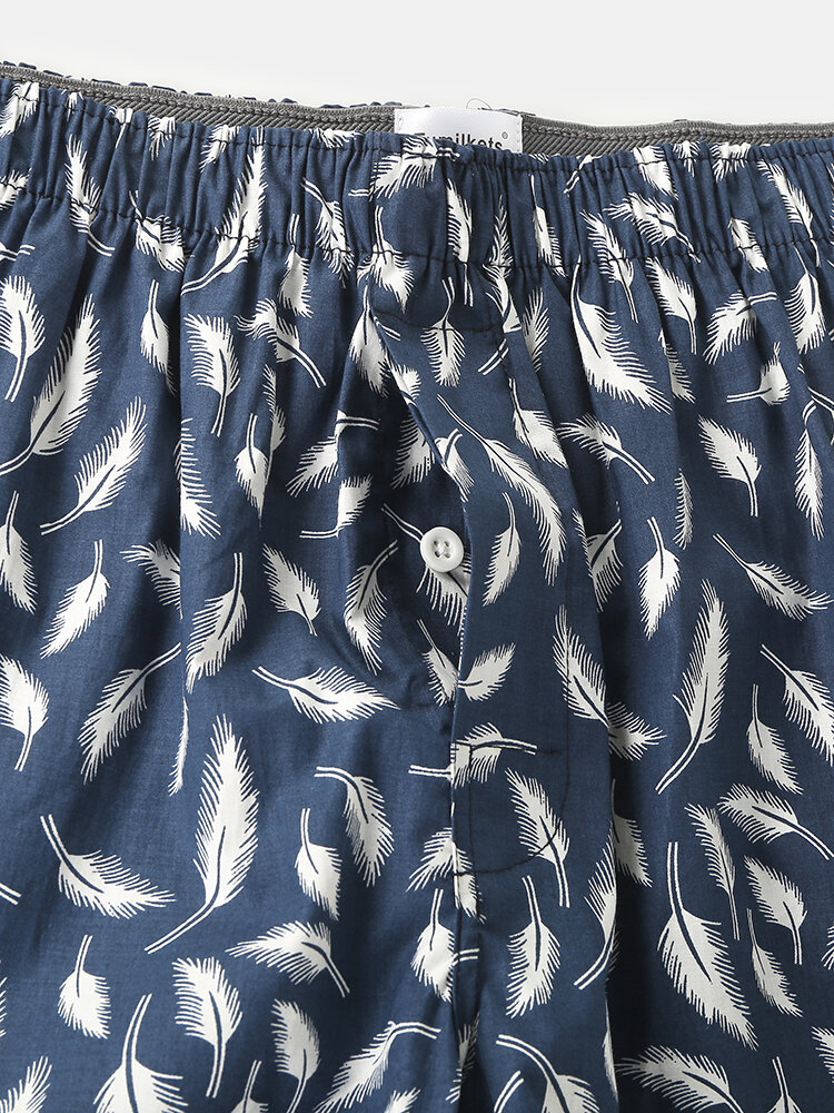
	Mens Feather Printing 100% Cotton Cozy Breathable Home Shorts