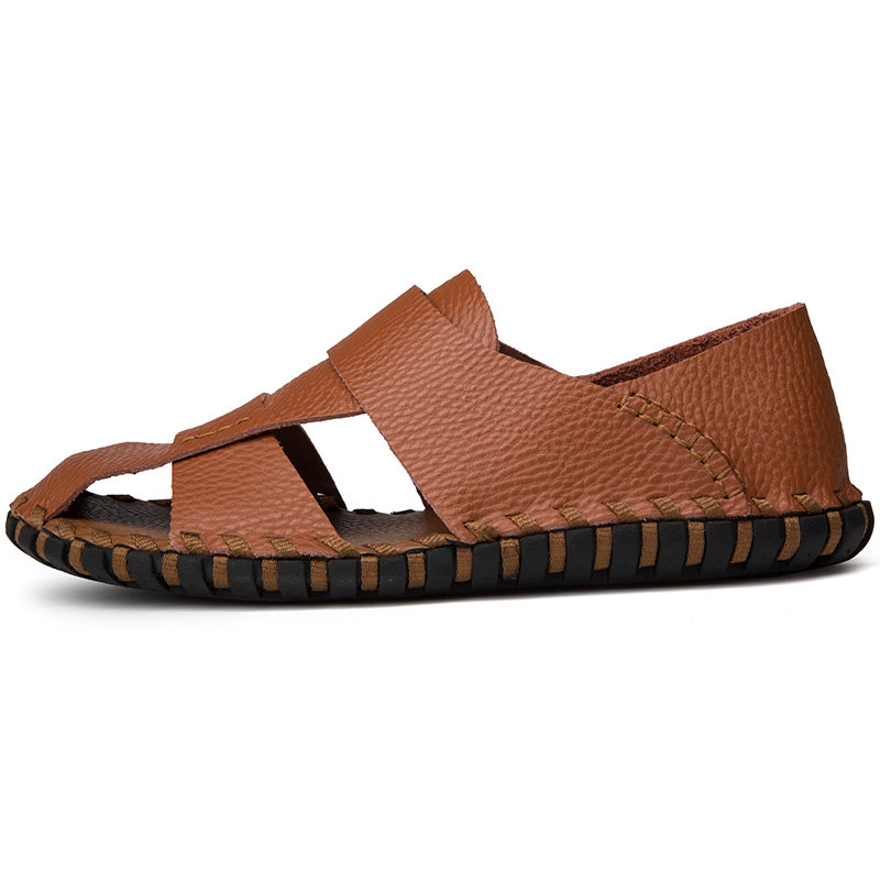 
	Men Soft Cow Leather Hand Stitching Casual Shoes Hollow Out Sandals