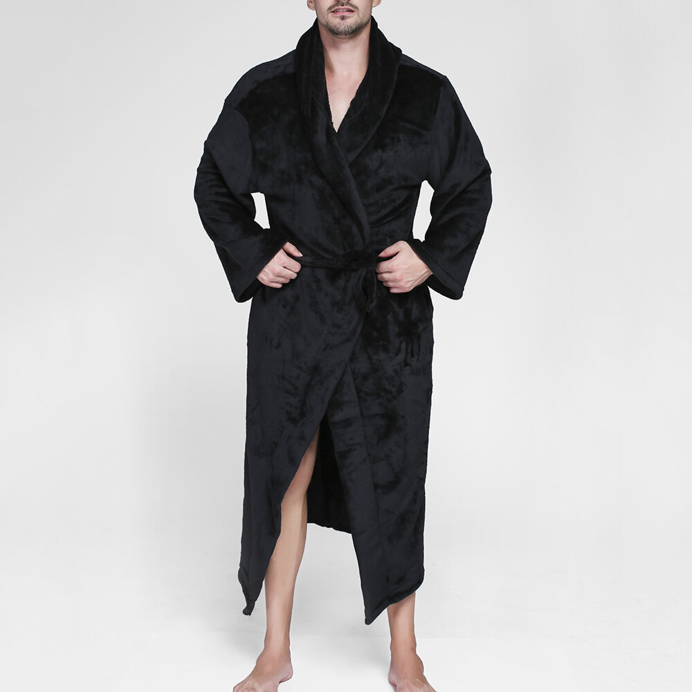 
	Men Pure Color Thicken Velvet Fleece Sleepwear Comfy Soft Hooded Pajamas