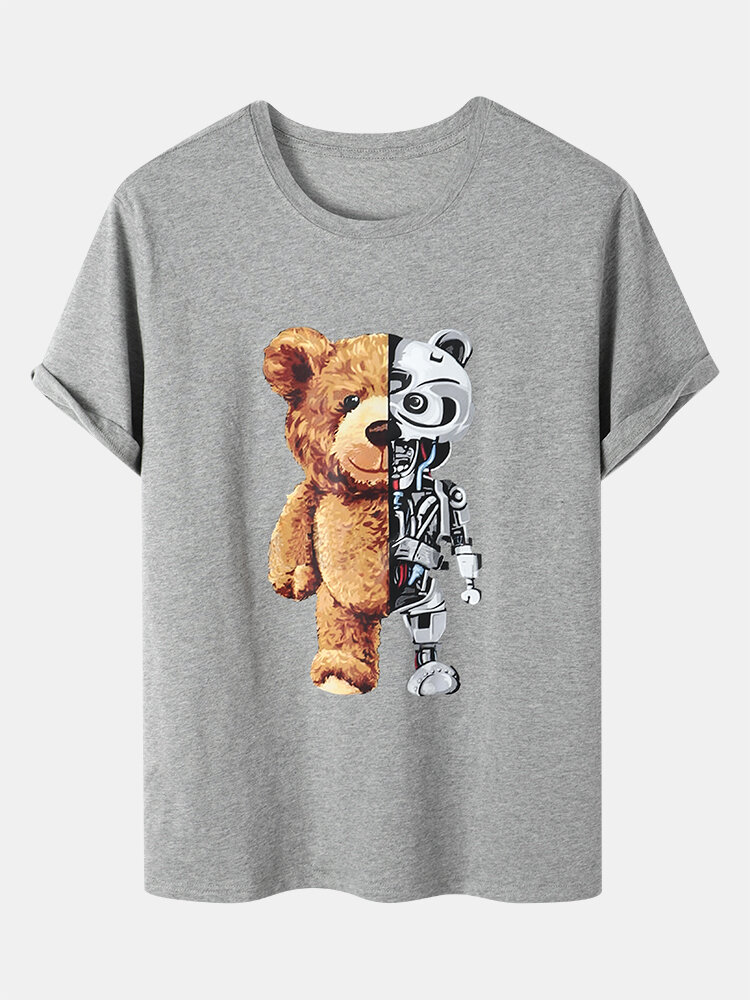 
	Mens Mechanical Bear Print Short Sleeve Drawstring Pocket Two Piece Outfits