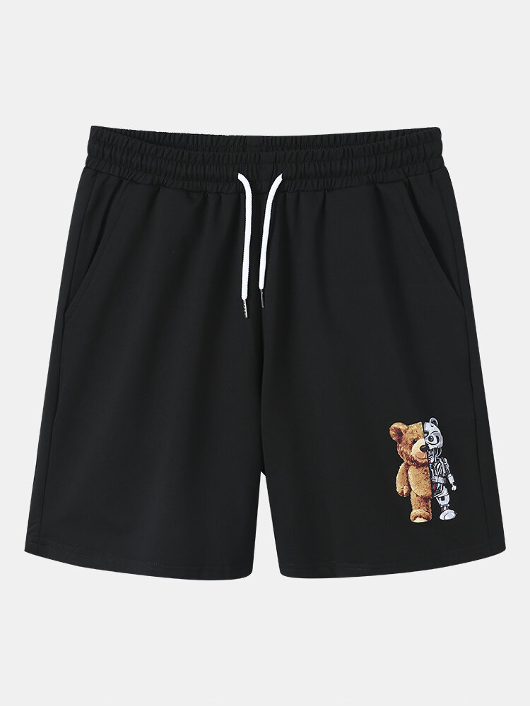 
	Mens Mechanical Bear Print Short Sleeve Drawstring Pocket Two Piece Outfits