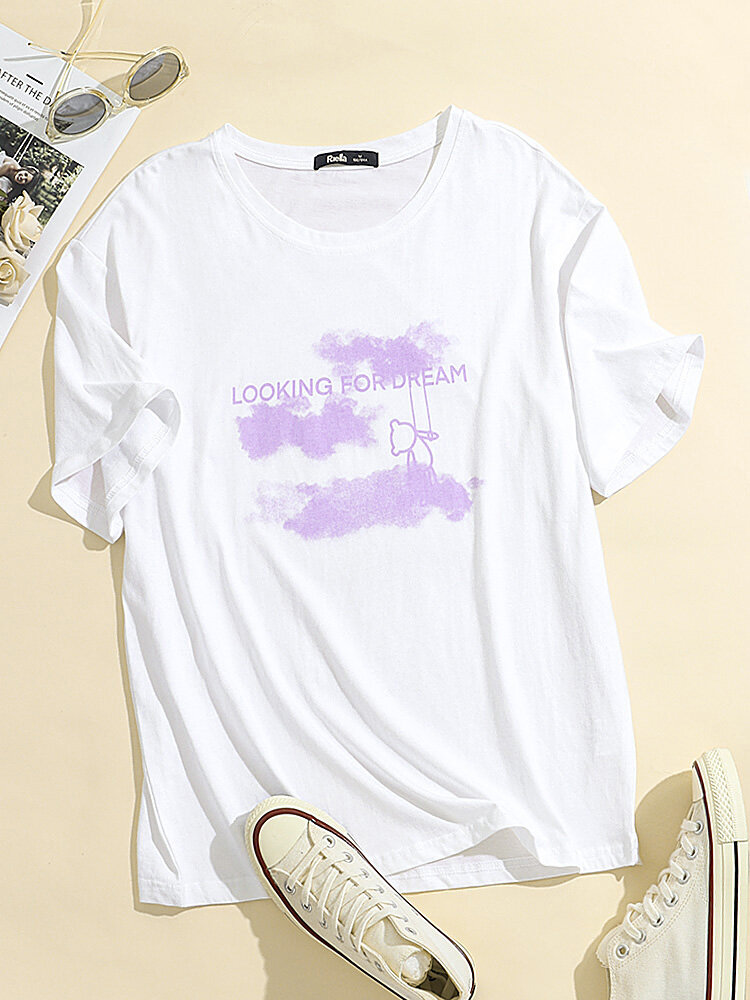 
	Cartoon Letters Graphic Loose Casual Short Sleeve T-shirt