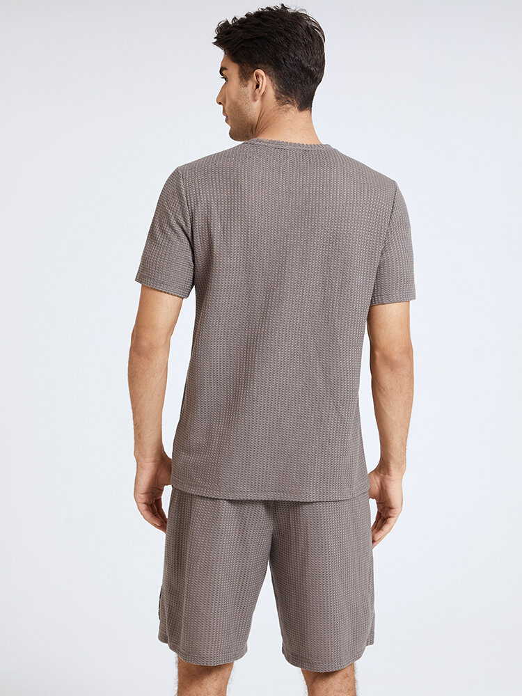 
	Mens Basic Knitted Rose Embroidery Patch Short Sleeve Casual Two Piece Outfits Cozy Loungewear