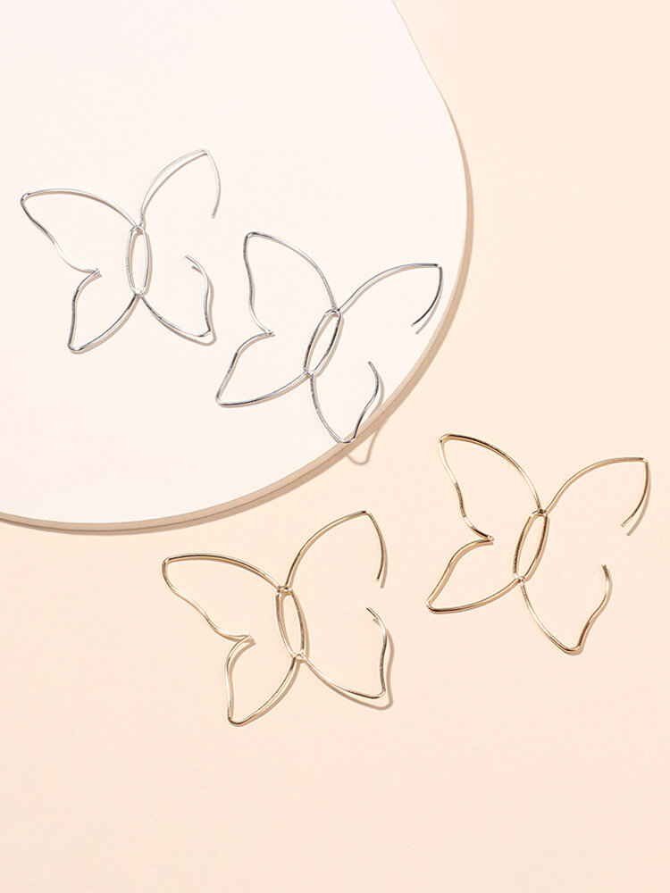 
	Simple Butterfly Line Hollow Earrings Temperament Big Ear Hoop Earrings
