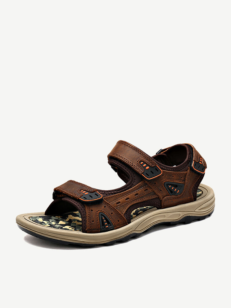 
	Men Cow Leather Non Slip Hook Loop Outdoor Casual Sandals
