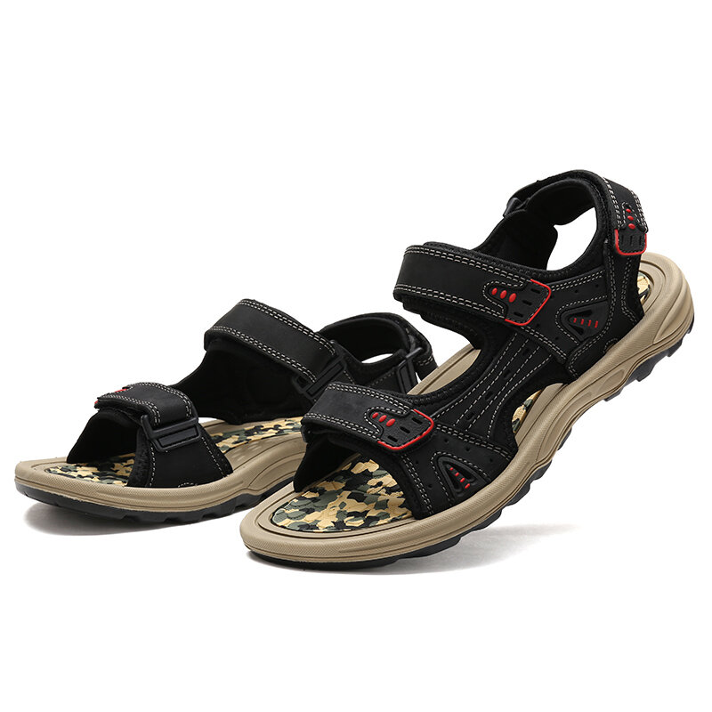 
	Men Cow Leather Non Slip Hook Loop Outdoor Casual Sandals