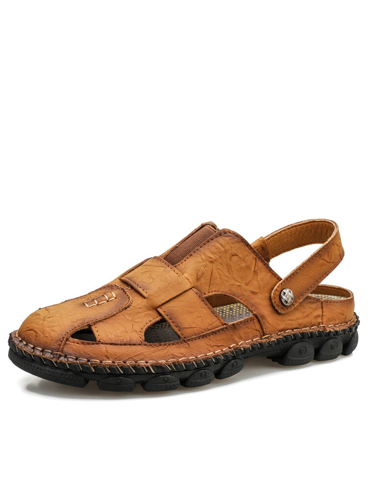 
	Men Cow Leather Hand Stitching Non Slip Outdoor Casual Sandals