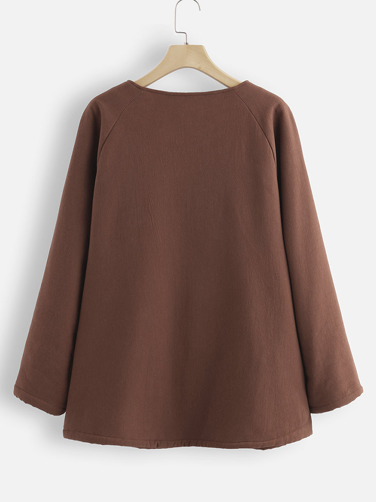 
	Vintage Embroidered Warm Fleece Frog Button Winter Coat