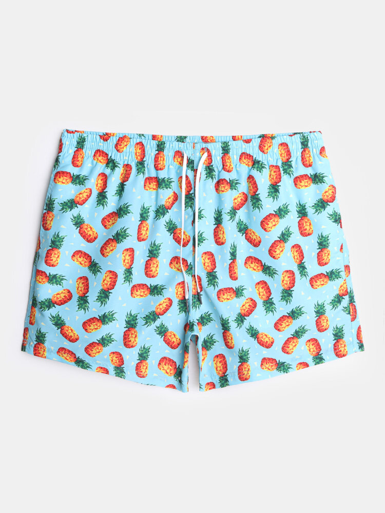 
	Mens Pineapple Print Drawstring Swim Trunk With Mesh Lined
