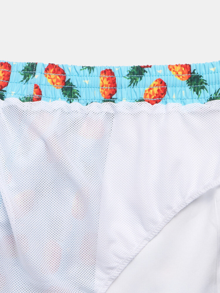 
	Mens Pineapple Print Drawstring Swim Trunk With Mesh Lined