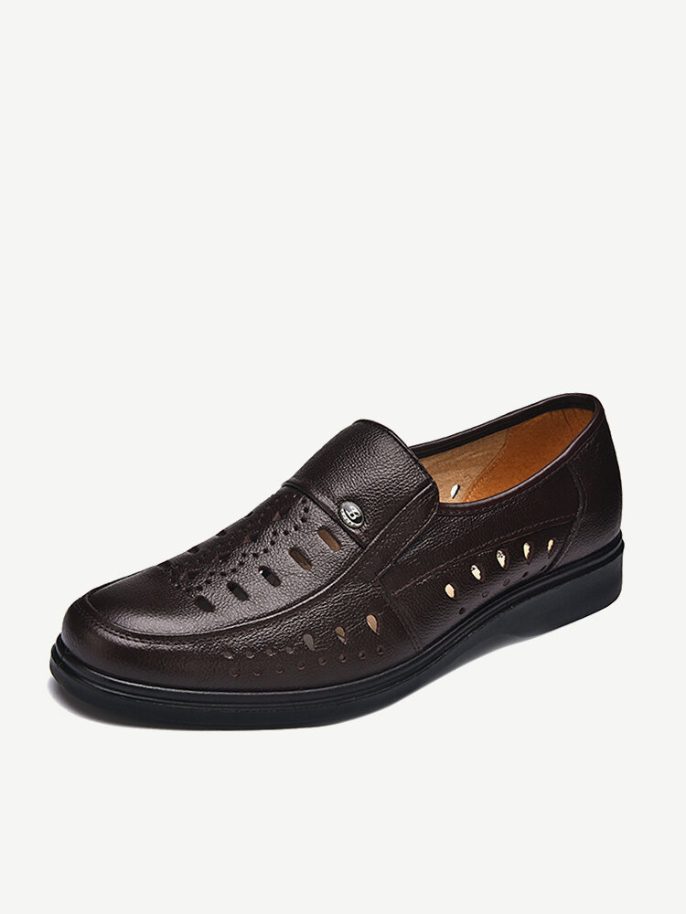
	Men Hollow Out Breathable Soft Slip On Leaher Sandasl