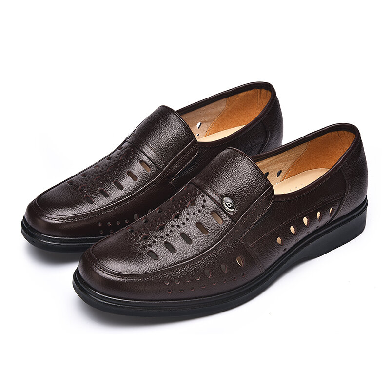 
	Men Hollow Out Breathable Soft Slip On Leaher Sandasl
