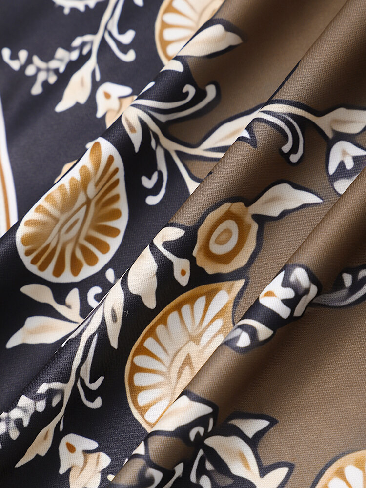 
	Mens Vintage Plant Print Button Up Short Two Pieces Outfits