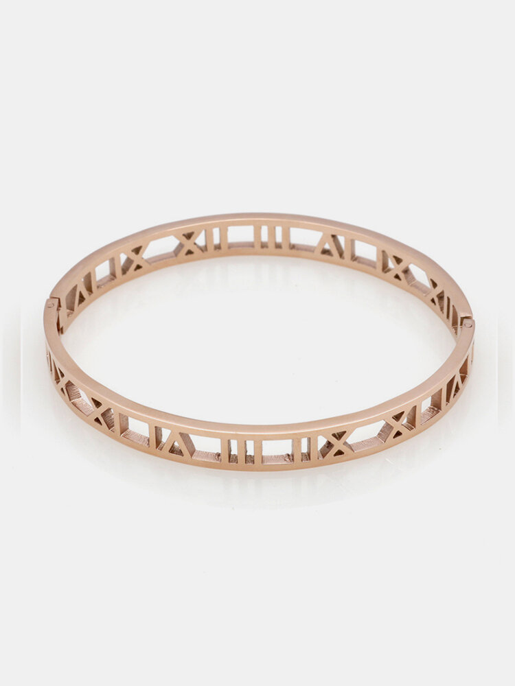 
	Fashion Hollow Roman Number Bangle Bracelets Titanium Steel Charm Gold Bracelets for Women for Men