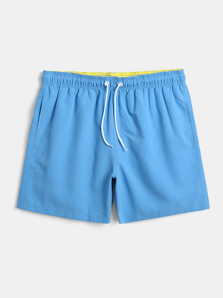 
	Men Solid Mesh Lined Drawstring Elastic Waist Cosy Board Shorts