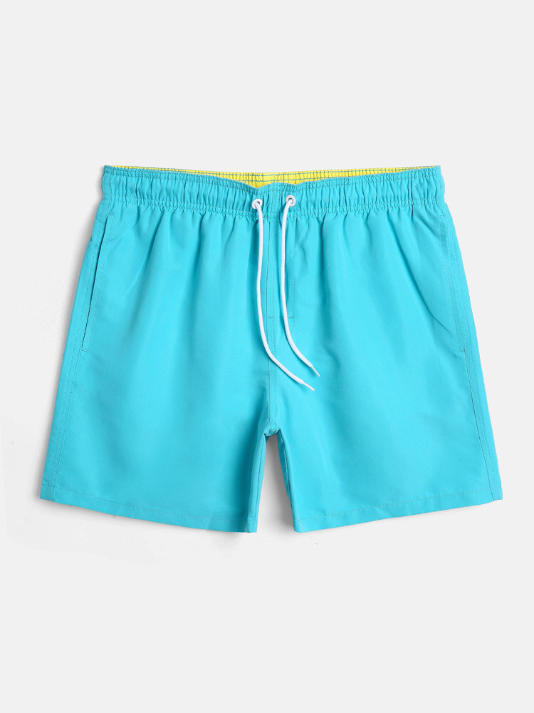 
	Men Solid Mesh Lined Drawstring Elastic Waist Cosy Board Shorts