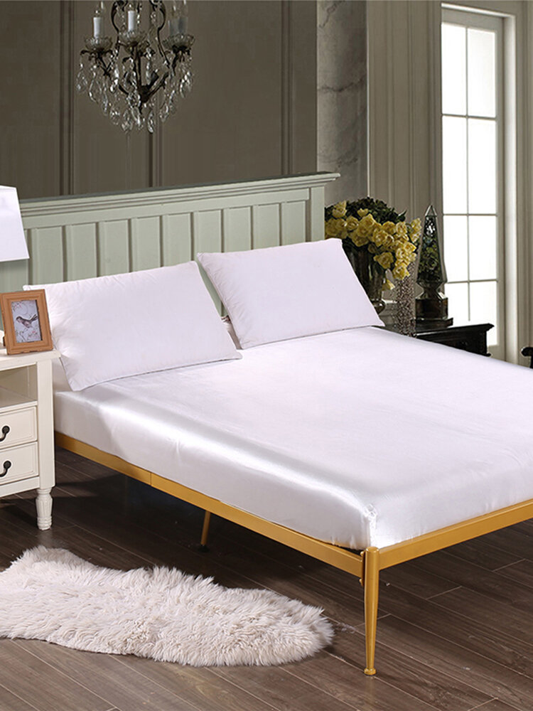 
	Solid Color Silk Like Super Soft Satin Bed Sheet Pillowcase Mattress Cover Bed Sheet Set Deep Pocket Fully Elastic Band Twin Full Queen King