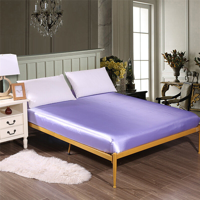 
	Solid Color Silk Like Super Soft Satin Bed Sheet Pillowcase Mattress Cover Bed Sheet Set Deep Pocket Fully Elastic Band Twin Full Queen King