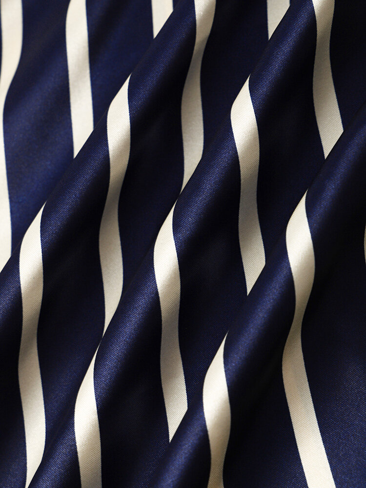 
	Mens Striped Revere Collar Button Up Faux Silk Cozy Pajamas Sets