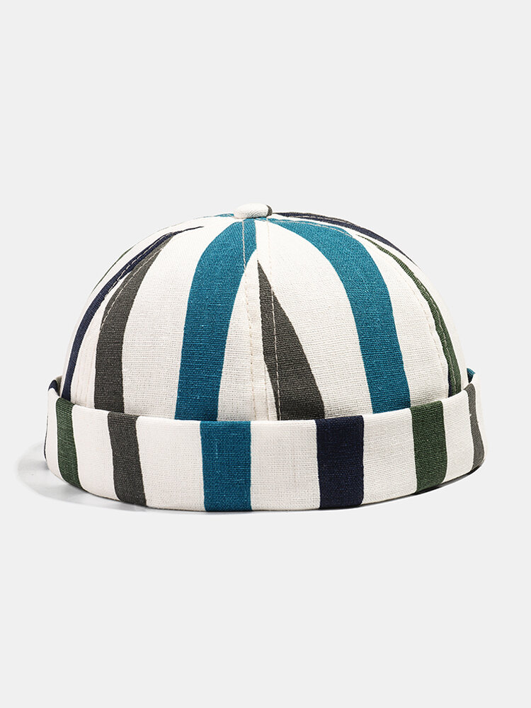 
	COLLROWN Men & Women Stripe Stitching Cotton Brimless Hats Adjustable Skull Caps