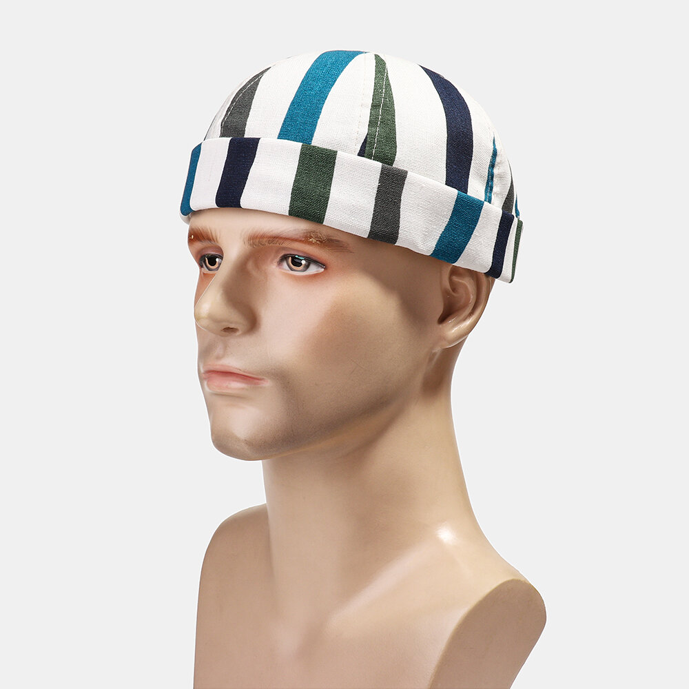 
	COLLROWN Men & Women Stripe Stitching Cotton Brimless Hats Adjustable Skull Caps
