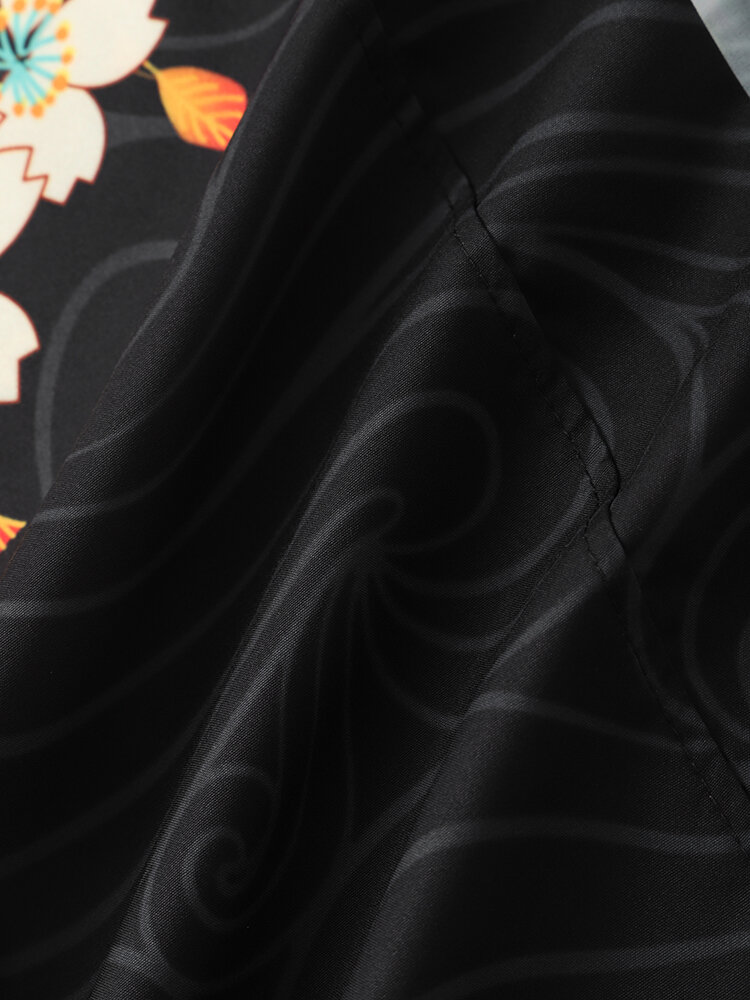 
	Mens Floral Crane Print Open Front Kimono Ethnic Style Two Pieces Outfits