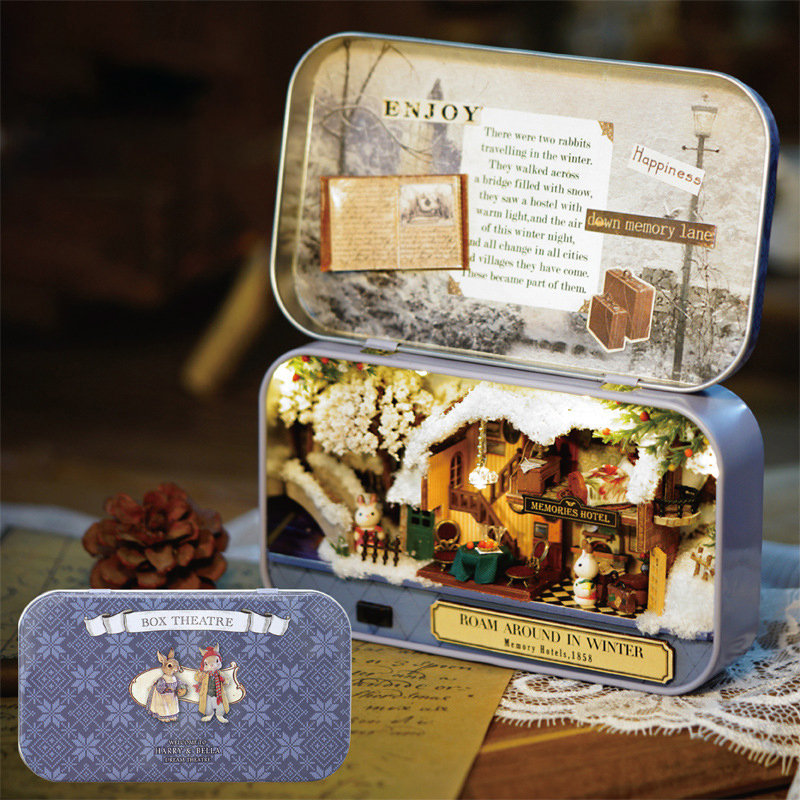 
	DIY Christmas Dollhouse Wooden Miniature Kit With Voice Control Light Christmas Gift