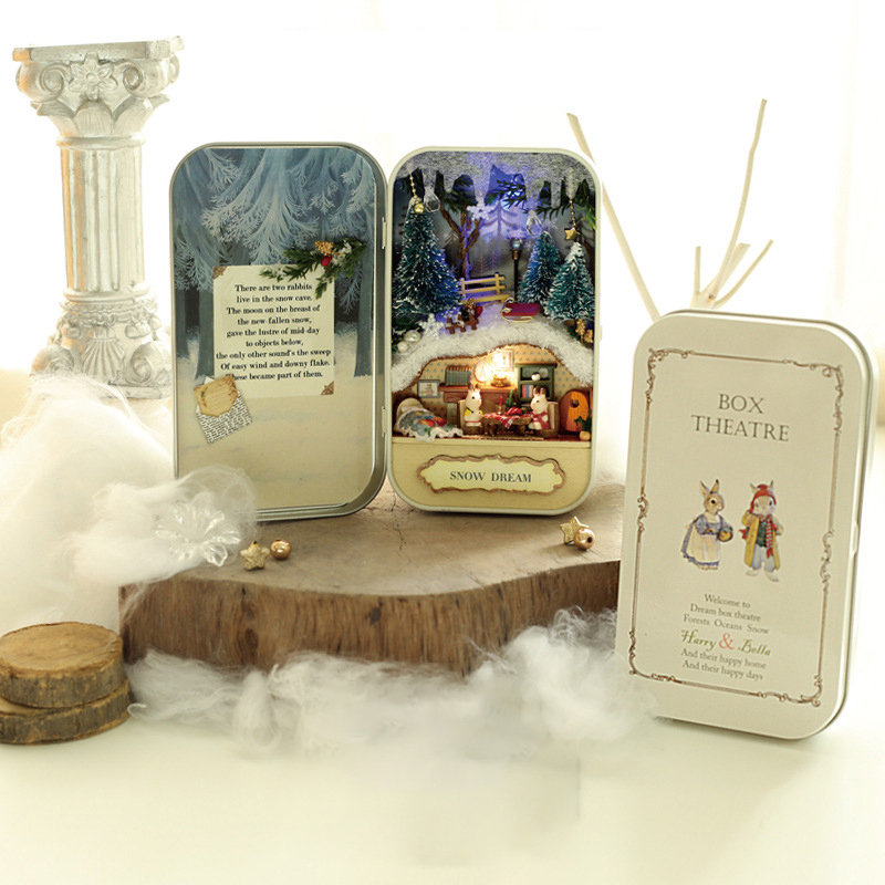 
	DIY Christmas Dollhouse Wooden Miniature Kit With Voice Control Light Christmas Gift