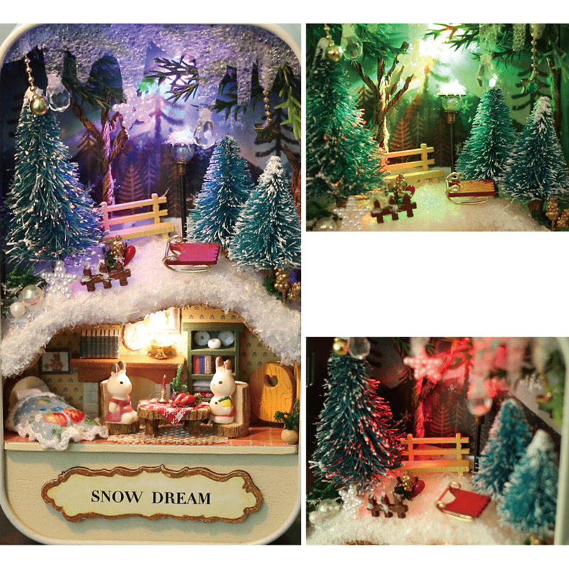 
	DIY Christmas Dollhouse Wooden Miniature Kit With Voice Control Light Christmas Gift