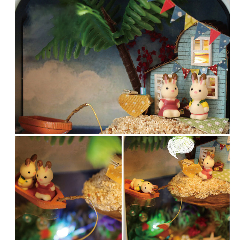 
	DIY Christmas Dollhouse Wooden Miniature Kit With Voice Control Light Christmas Gift