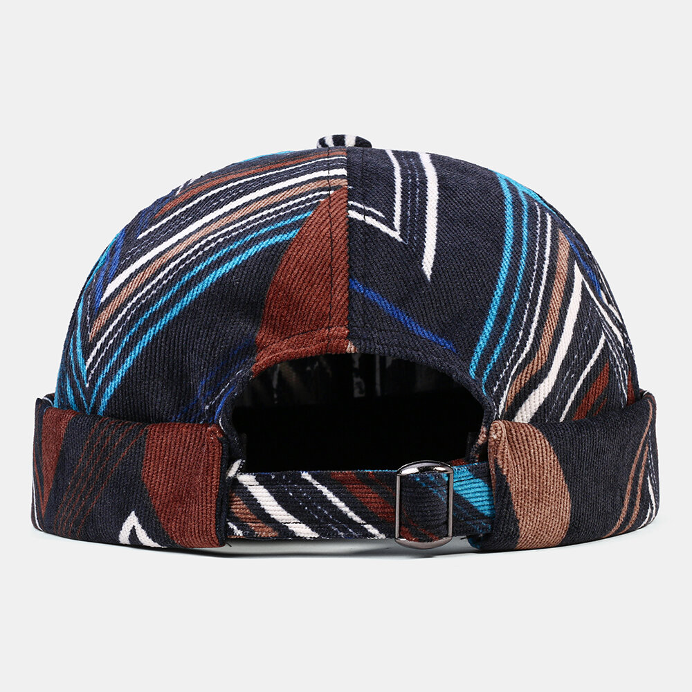 
	Collrown Men & Women Corduroy Patchwork Color Irregular Stripe Geometric Pattern Fashion Casual Brimless Beanie Landlord Cap Skull Cap