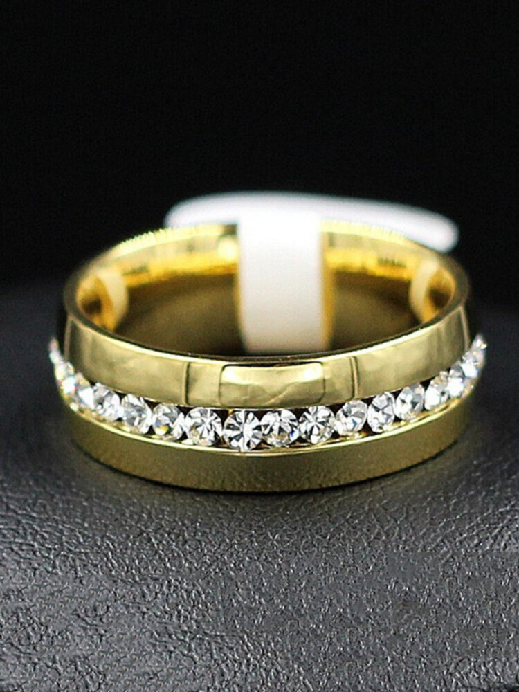 
	Fashion Finger Rings Stainless Steel Rhinestone Silver Gold Finger Rings Accessories Jewelry for Men