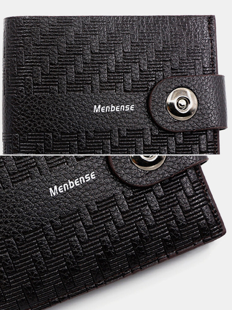 
	Men Artificial Leather Vintage Embrossed Design Brief Short Wallet Magnet Button Interior Zipper Pocket Slim Purse