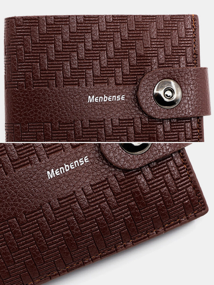 
	Men Artificial Leather Vintage Embrossed Design Brief Short Wallet Magnet Button Interior Zipper Pocket Slim Purse
