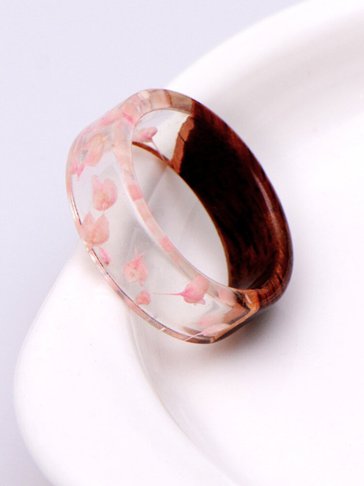 
	Vintage Dried Flower Resin Wood Transparent Rings