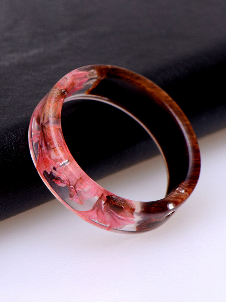 
	Vintage Dried Flower Resin Wood Transparent Rings